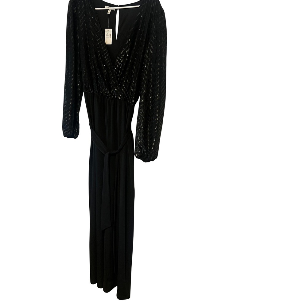 Maurices Womens Black Sequin Chevron Long Sleeve Wide Leg Jumpsuit Size M NWT